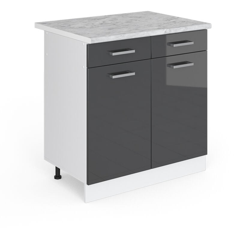 Meuble bas universel R-Line, Anthracite Haute brillance, 80 cm avec tiroirs et portes, avec plan de travail Vicco