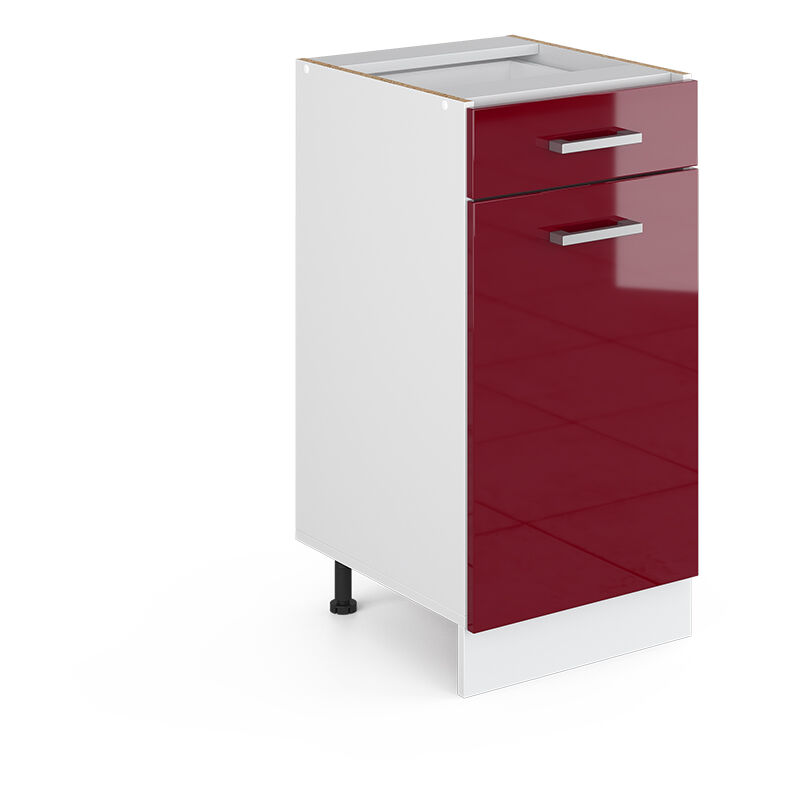 Meuble bas universel R-Line, Rouge bordeaux Haute brillance, 40 cm avec tiroir, sans plan de travail Vicco