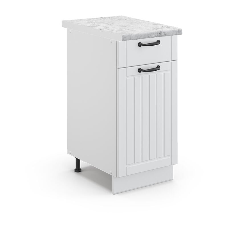 Vicco - Meuble cuisine Fame-Line, Blanc campagne, 40 cm, pt Marbre