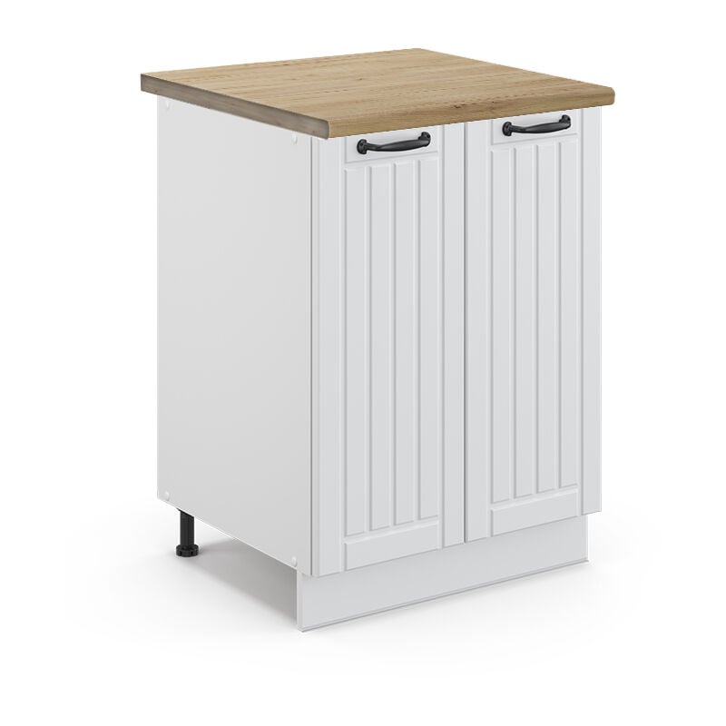Meuble bas de cuisine Fame-Line, Blanc campagne, 60 cm, pt Chêne Vicco