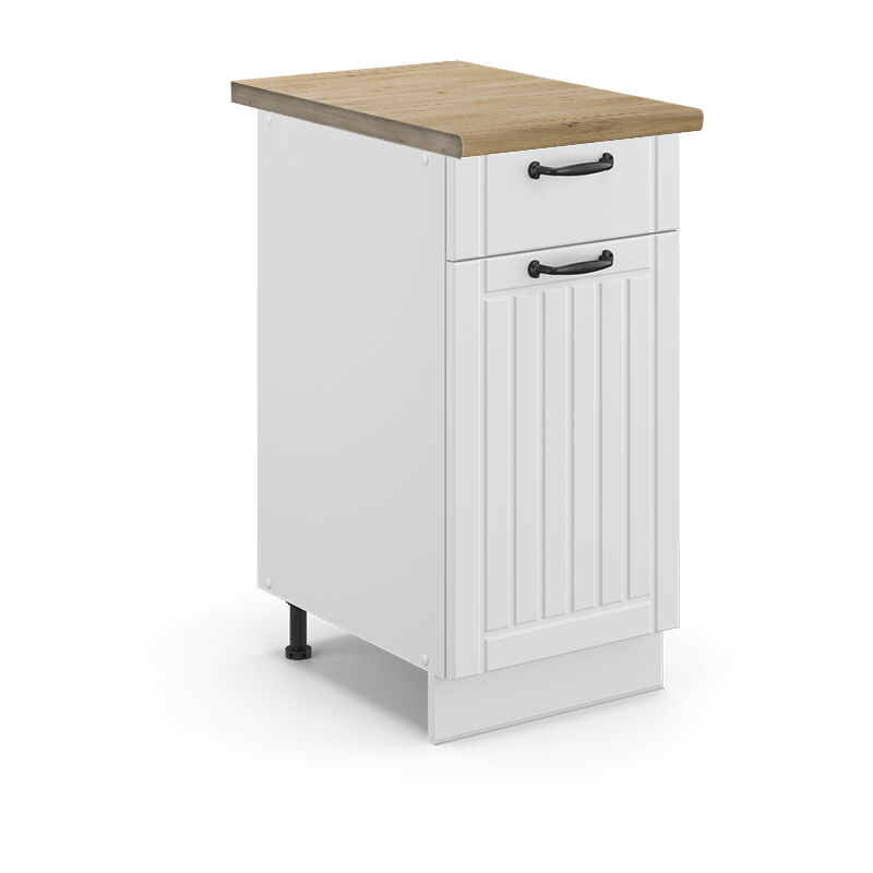 Vicco - Meuble cuisine Fame-Line, Blanc campagne, 40 cm, pt Chêne