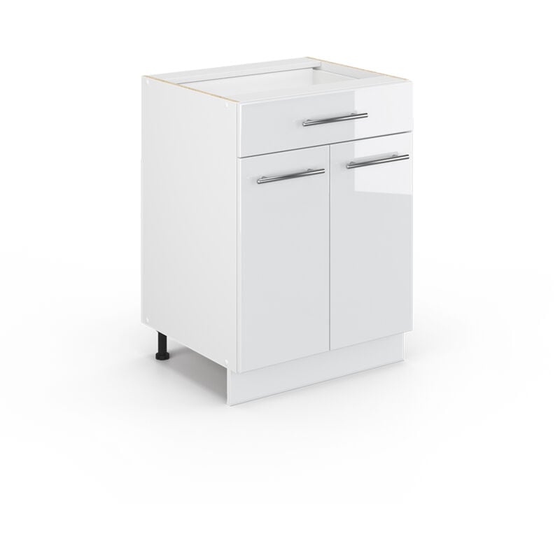 Meuble cuisine Fame-Line, Blanc Haute brillance, 60 cm avec tiroir, sans plan de travail Vicco