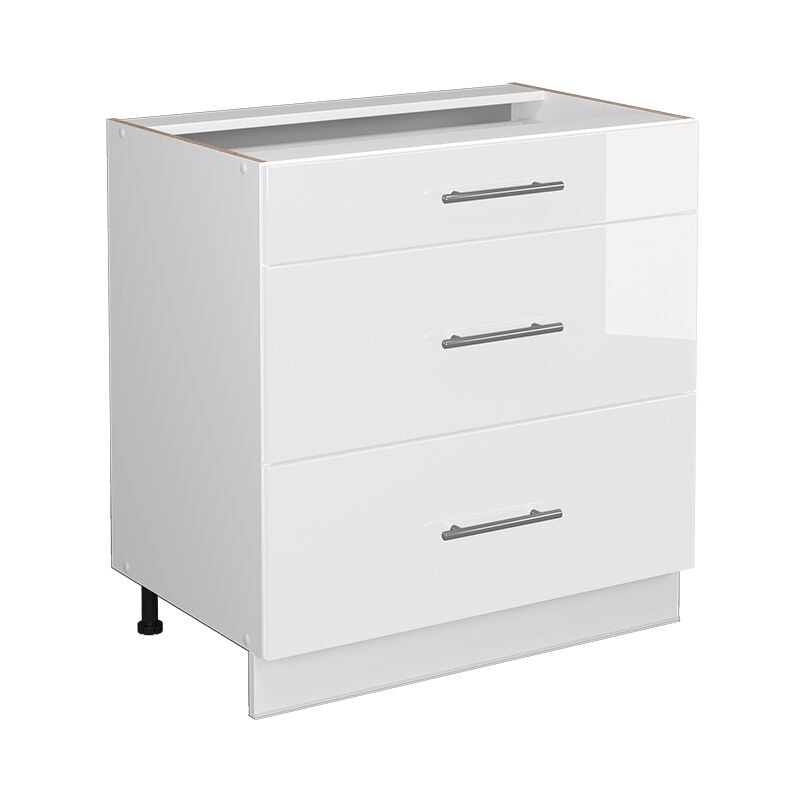 Meuble cuisine Fame-Line, Blanc Haute brillance, 80 cm avec 3 tiroirs, sans plan de travail Vicco
