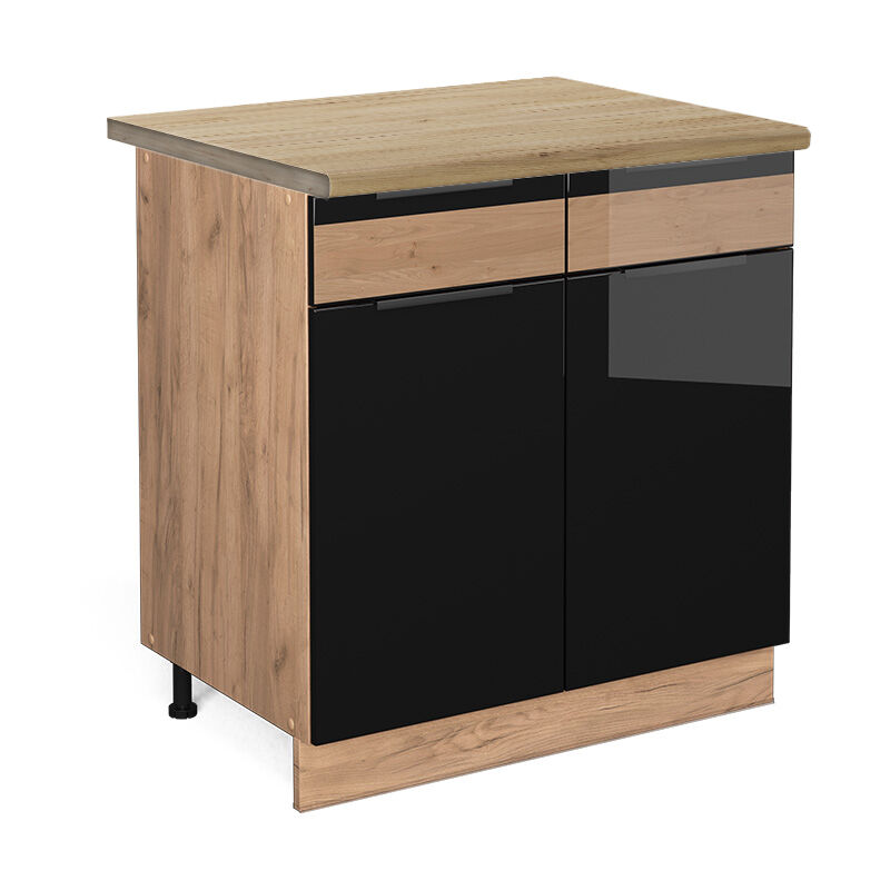 Meuble cuisine Fame-Line, Chêne noir brillant, 80 cm, pt Chêne Vicco