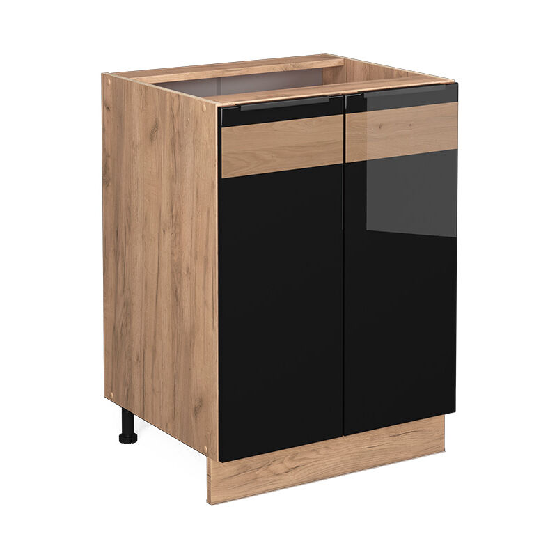 Meuble bas de cuisine Fame-Line, Chêne noir brillant, 60 cm sans plan de travail Vicco