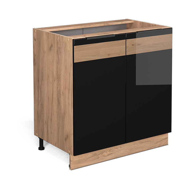 Meuble bas sous-évier Fame-Line, Chêne noir brillant, 80 cm avec étagère, sans plan de travail Vicco