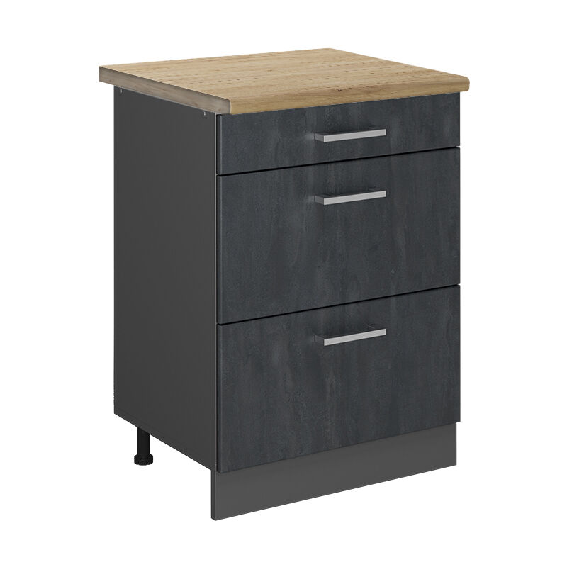 Vicco - Meuble cuisine R-Line, Béton noir, 60cm pt Chêne