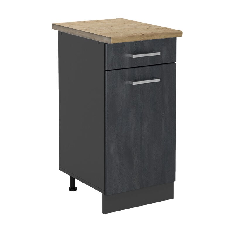Vicco - Meuble cuisine R-Line, Béton noir, 40 cm pt Chêne