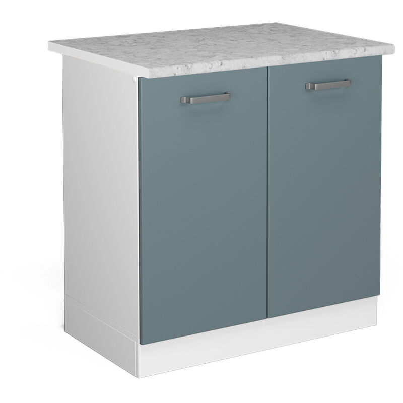 Vicco - Meuble bas sous-évier R-Line, Bleu-gris, 80 cm, pt Marbre