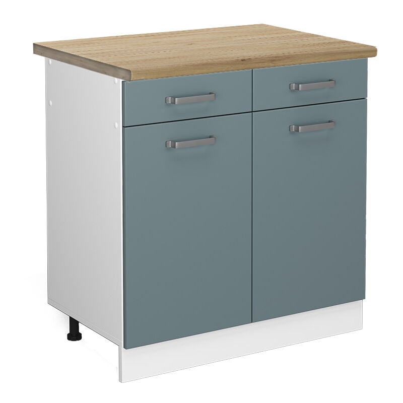 Vicco - Meuble cuisine R-Line, Bleu-gris, 80 cm, pt Chêne