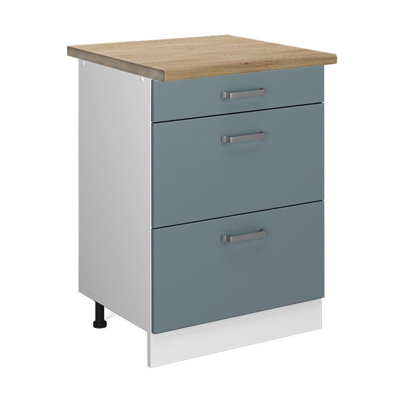Meuble cuisine R-Line, Bleu-gris, 60 cm avec tiroirs, pt Chêne Vicco