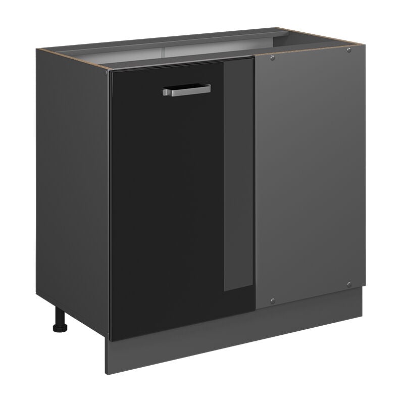 Meuble d'angle R-Line, Noir Haute brillance, 86 cm sans plan de travail Vicco