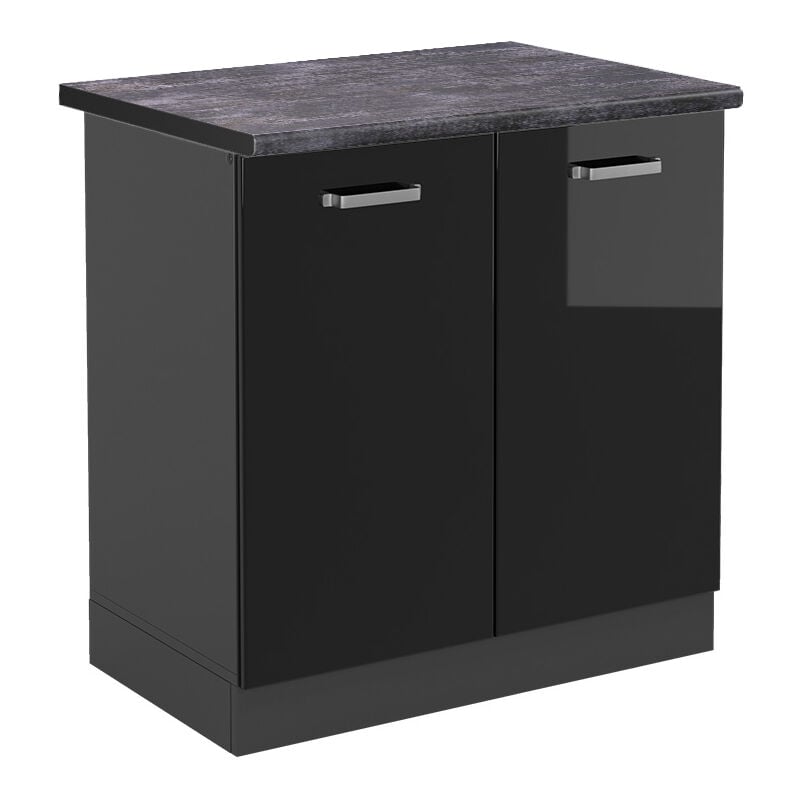 Meuble bas sous-évier R-Line, Noir Haute brillance, 80 cm, pt Anthracite Vicco