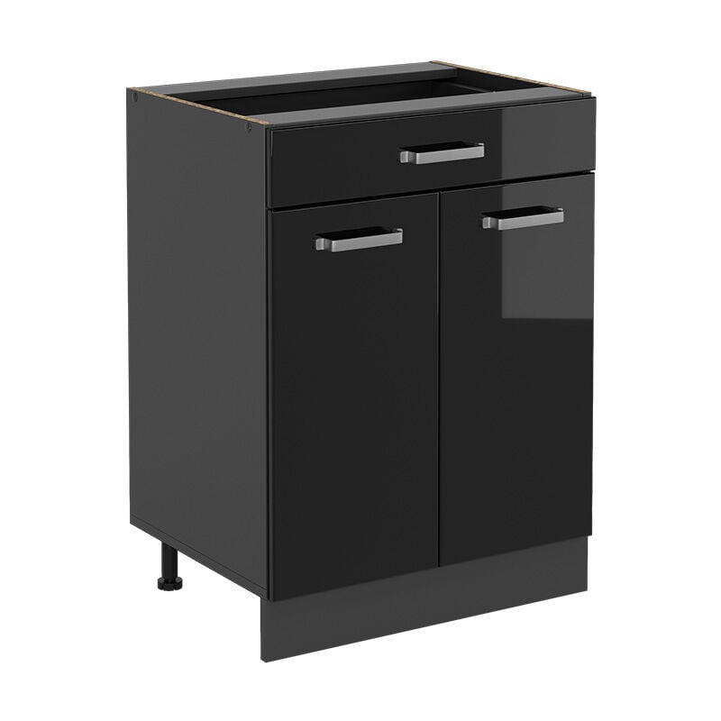 Meuble cuisine R-Line, Noir Haute brillance, 60cm avec tiroir, sans pt Vicco