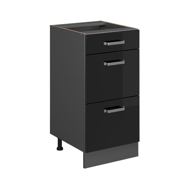 Meuble cuisine R-Line, Noir Haute brillance, 40 cm avec tiroirs, sans plan de travail Vicco