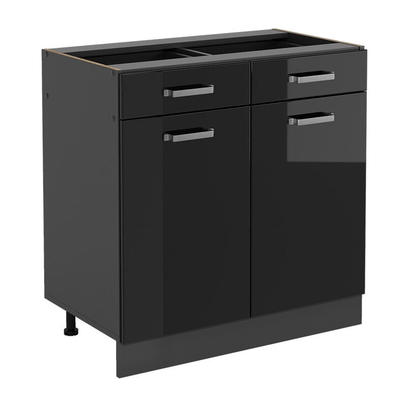 Vicco - Meuble cuisine R-Line, Noir Haute brillance, 80 cm sans plan de travail