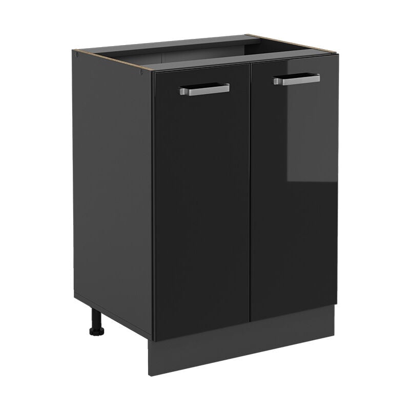 Meuble bas de cuisine R-Line, Noir Haute brillance, 60 cm sans plan de travail Vicco