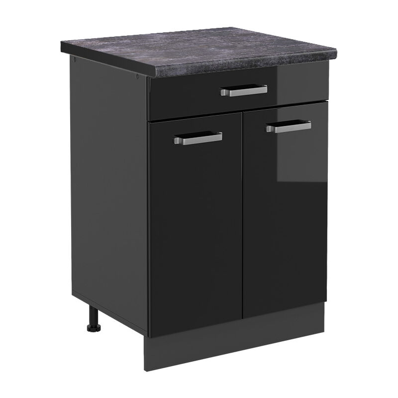 Meuble bas de cuisine R-Line, Noir Haute brillance, 60 cm, ap Anthracite Vicco