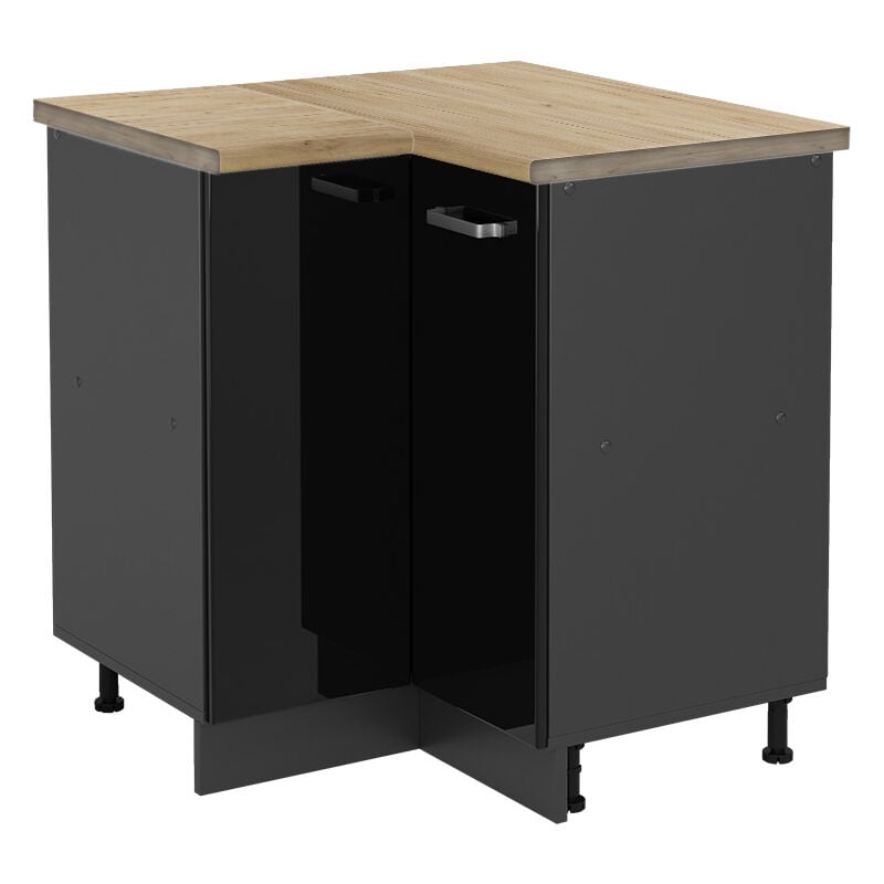 Vicco - Meuble d'angle R-Line, Noir Haute brillance, 75.6 cm, pt Chêne
