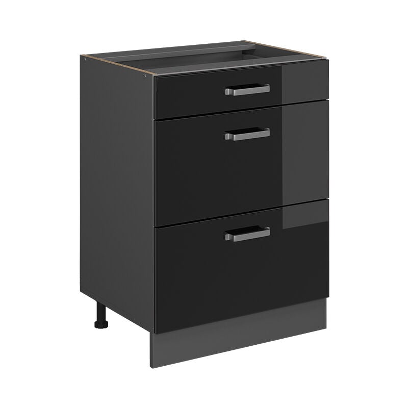 Meuble cuisine R-Line, Noir Haute brillance, 60 cm avec tiroirs, sans plan de travail Vicco