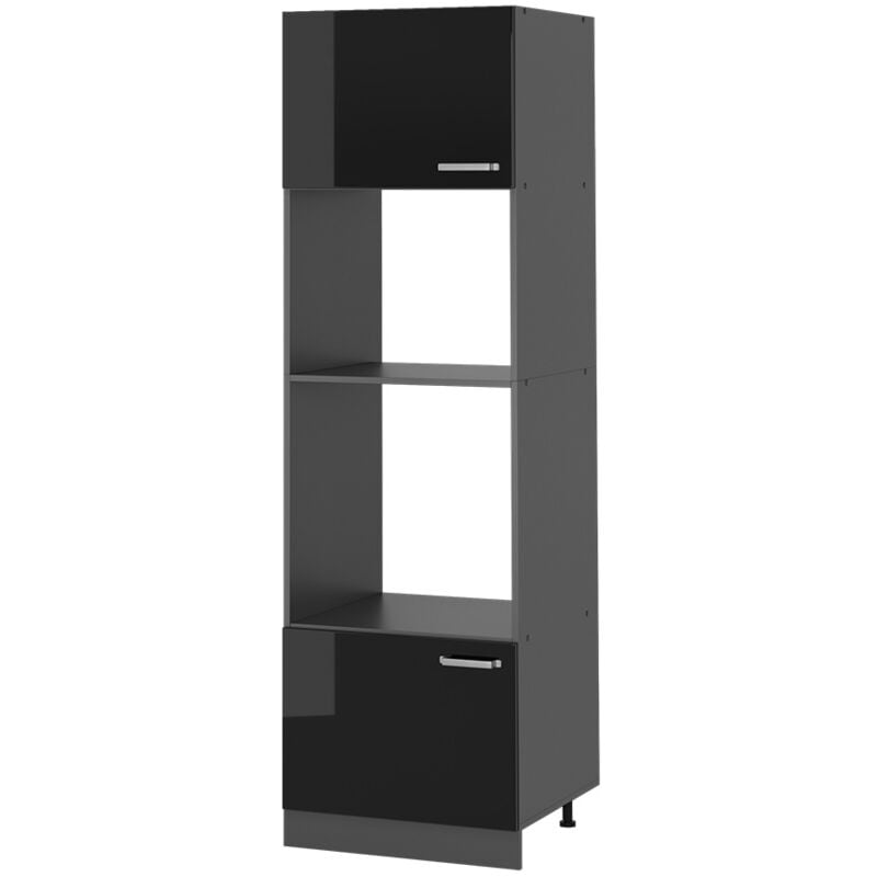 Vicco - Armoire micro-ondes R-Line, Noir Haute brillance, 60 cm