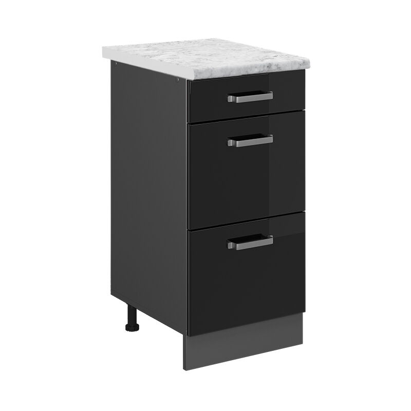 Meuble cuisine R-Line, Noir Haute brillance, 40 cm pt Marbre Vicco
