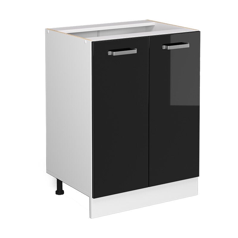 Meuble bas de cuisine R-Line, Noir Haute brillance, 60 cm sans plan de travail Vicco