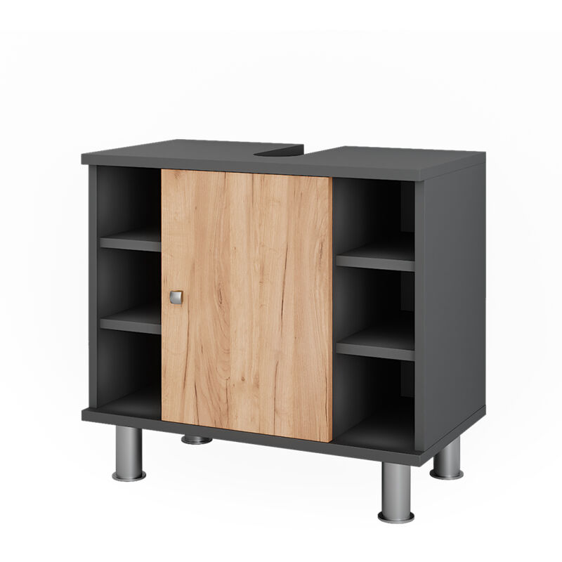 Vicco - Meuble sous lavabo Fynn, Anthracite/chêne doré, 60x54cm avec 6 étagères