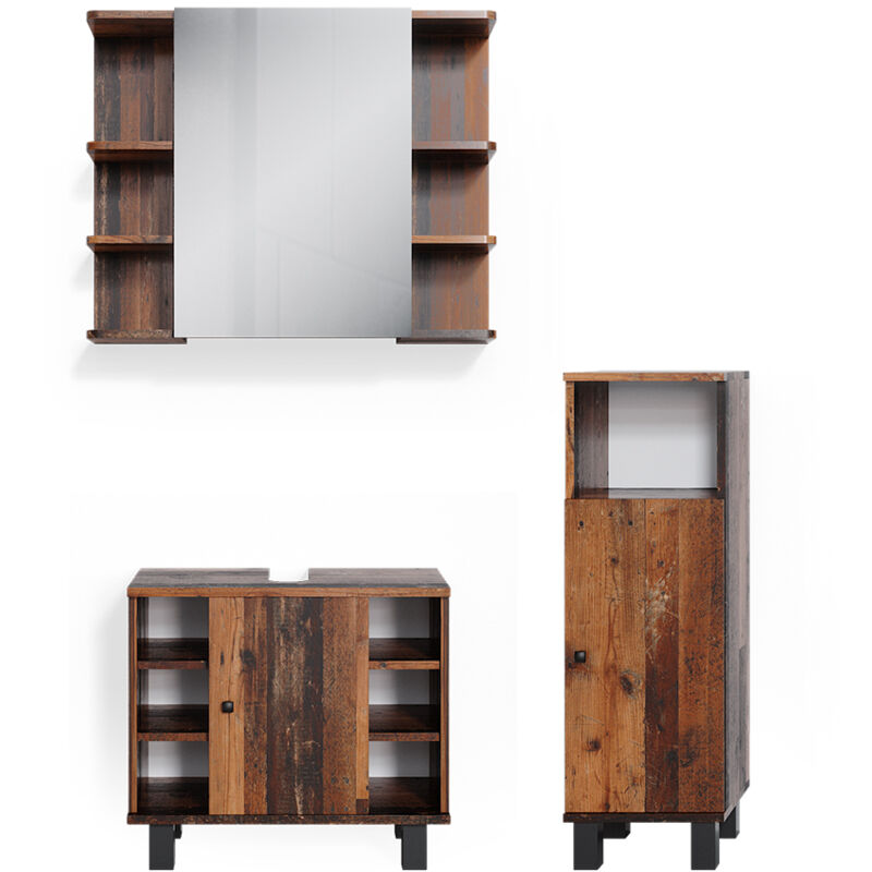 Ensemble de meubles de salle de bain Fynn, Chêne rustique, 3 pièces, avec armoire centrale, Vicco