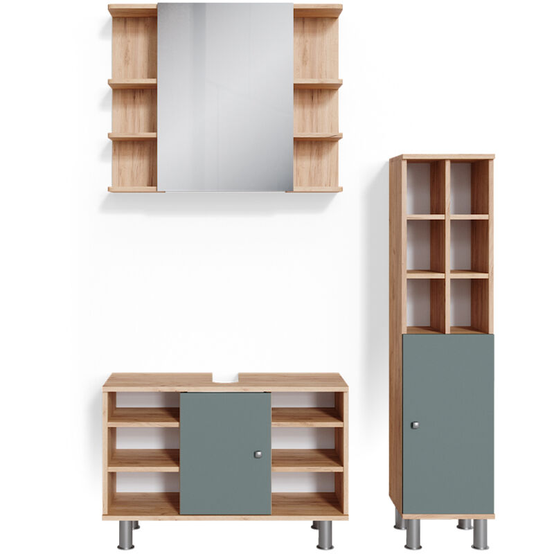 Vicco - Ensemble de meubles de salle de bain Fynn, Vert, 3 pièces, armoire basse 80 cm