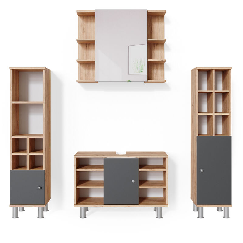 Vicco - Ensemble de meubles de salle de bain Fynn, Chêne de force doré, 4 parties