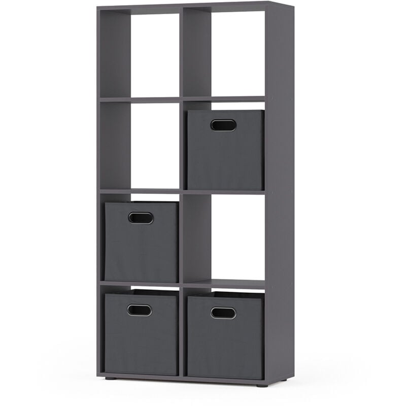 Meuble de rangement cube Scutum, Gris, 143 x 72 cm avec 4 boîtes pliantes Vicco