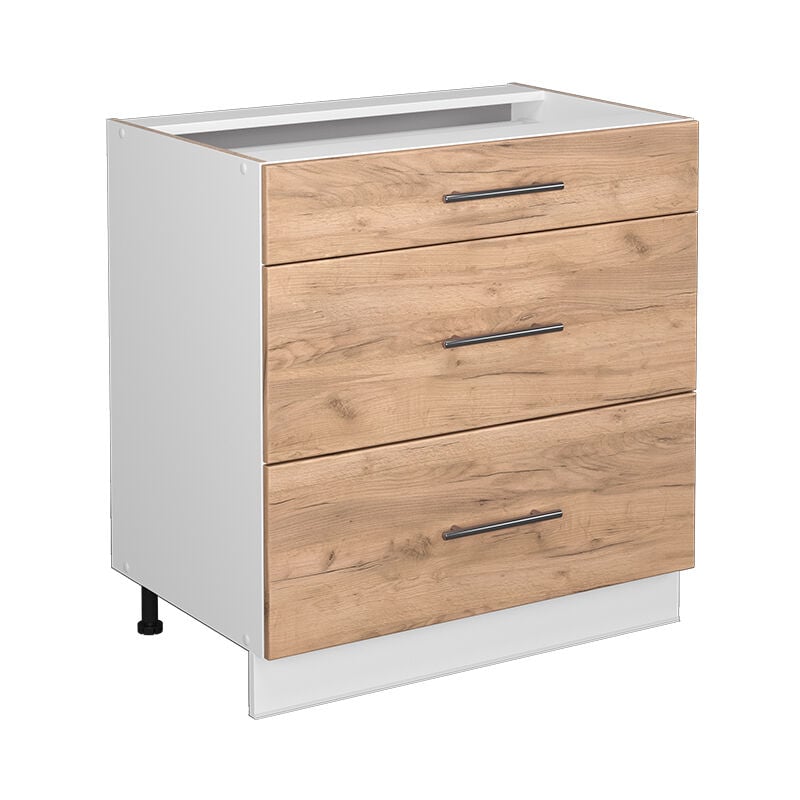 Meuble de rangement de salle de bain Fame-Line, Chêne de force doré, 80 x 81.6 cm avec 3 tiroirs, sans plan de travail, Vicco