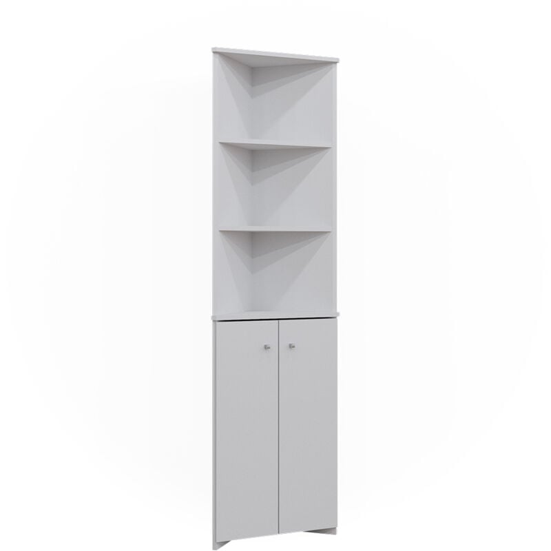 Vicco - Meuble de rangement de salle de bain Fynn, Blanc, 51.5 x 175 cm Armoire d'angle avec 2 portes