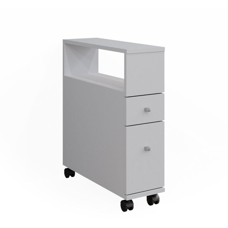 Meuble de rangement de salle de bain Fynn, Blanc, 17.6 x 61.6 cm avec 2 tiroirs, Vicco