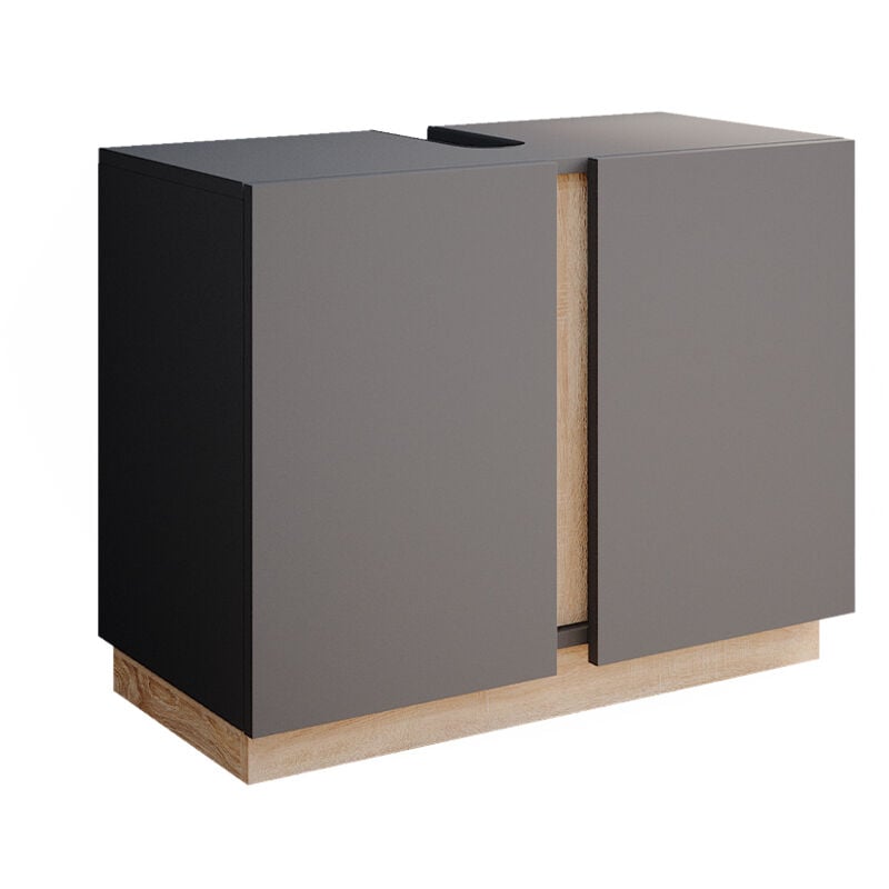 Vicco - Meuble sous vasque simple Gloria, Anthracite, 70.4 x 55.5 cm avec 2 portes