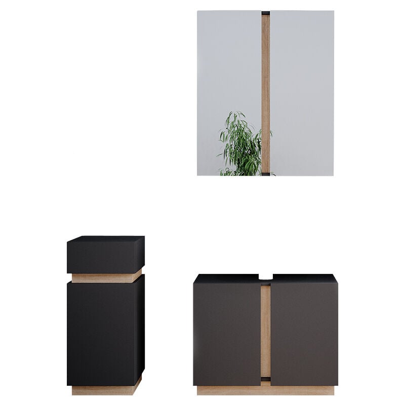 Vicco - Ensemble de meubles de salle de bain Gloria, Anthracite, 3 pièces, avec armoire centrale