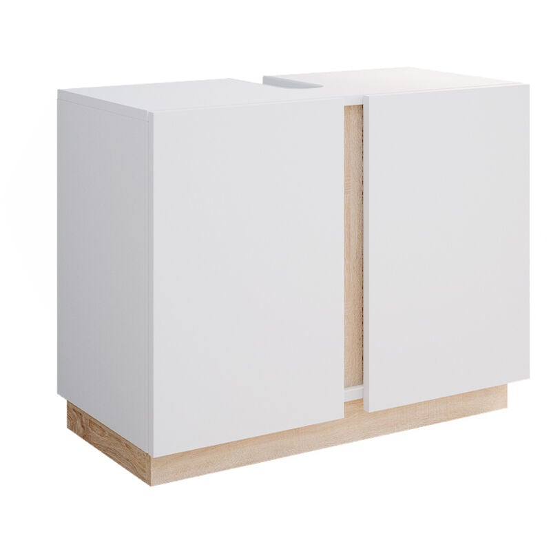 Vicco - Meuble sous vasque simple Gloria, Blanc, 70.4 x 55.5 cm avec 2 portes
