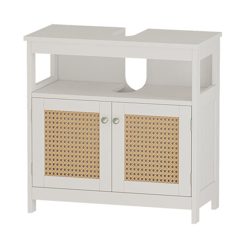 Meuble sous vasque simple Rosario, Blanc, 60 x 60 cm avec 2 portes et compartiment ouvert Vicco