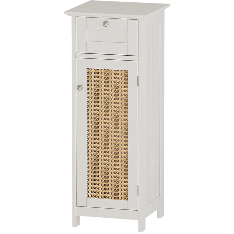 Meuble de rangement de salle de bain Rosario, Blanc, 32 x 87 cm avec porte et tiroir, Vicco