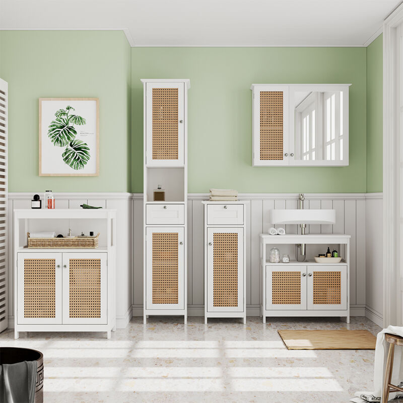 Vicco - Ensemble de meubles de salle de bain Rosario, Blanc, 5 pièces, avec armoire haute
