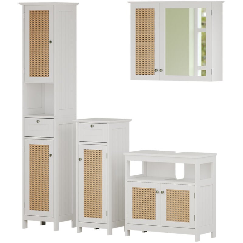 Vicco - Ensemble de meubles de salle de bain Rosario, Blanc, 4 pièces, avec armoire haute