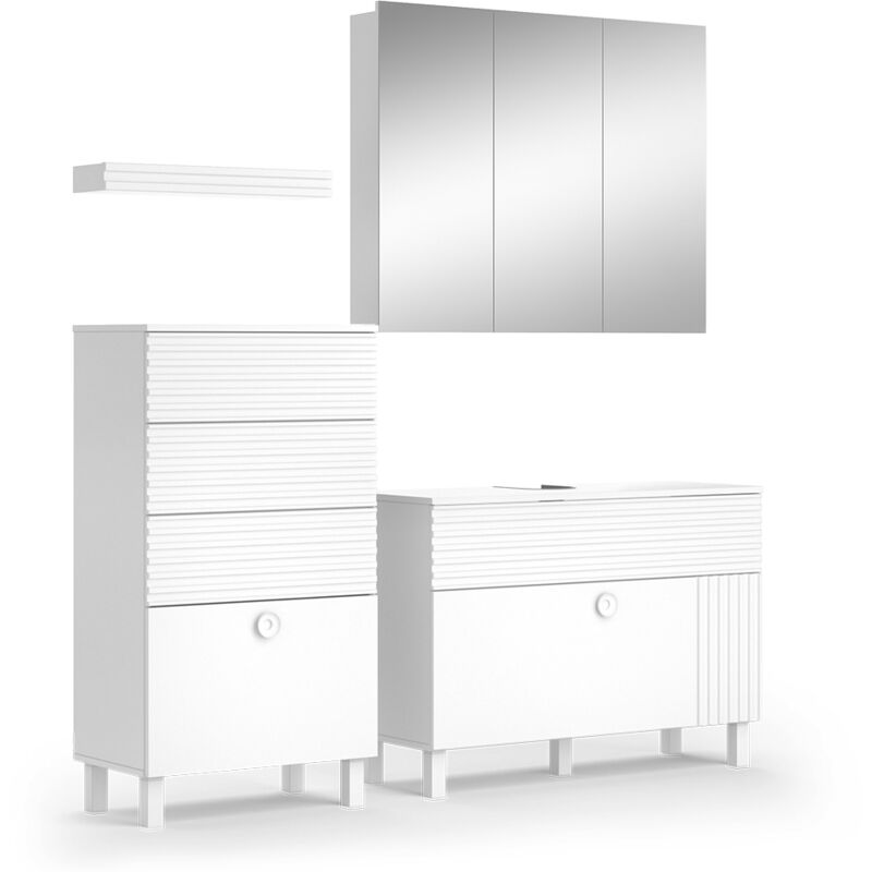 Vicco - Ensemble de meubles de salle de bain Sola, Blanc, 3 pièces, avec armoire centrale