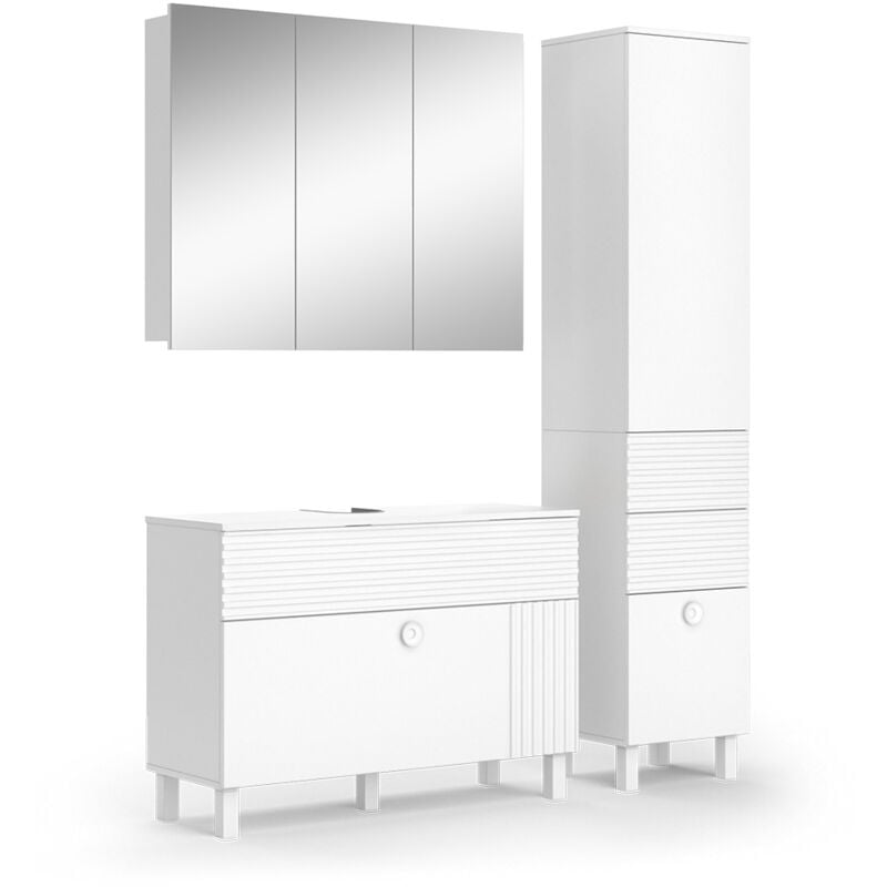 Vicco - Ensemble de meubles de salle de bain Sola, Blanc, 3 pièces, avec armoire haute