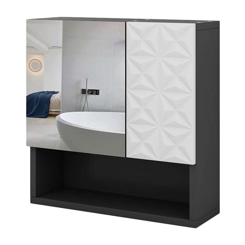 Vicco - Armoire de toilette Edge, Noir, 54 x 55 cm avec porte et compartiments ouverts