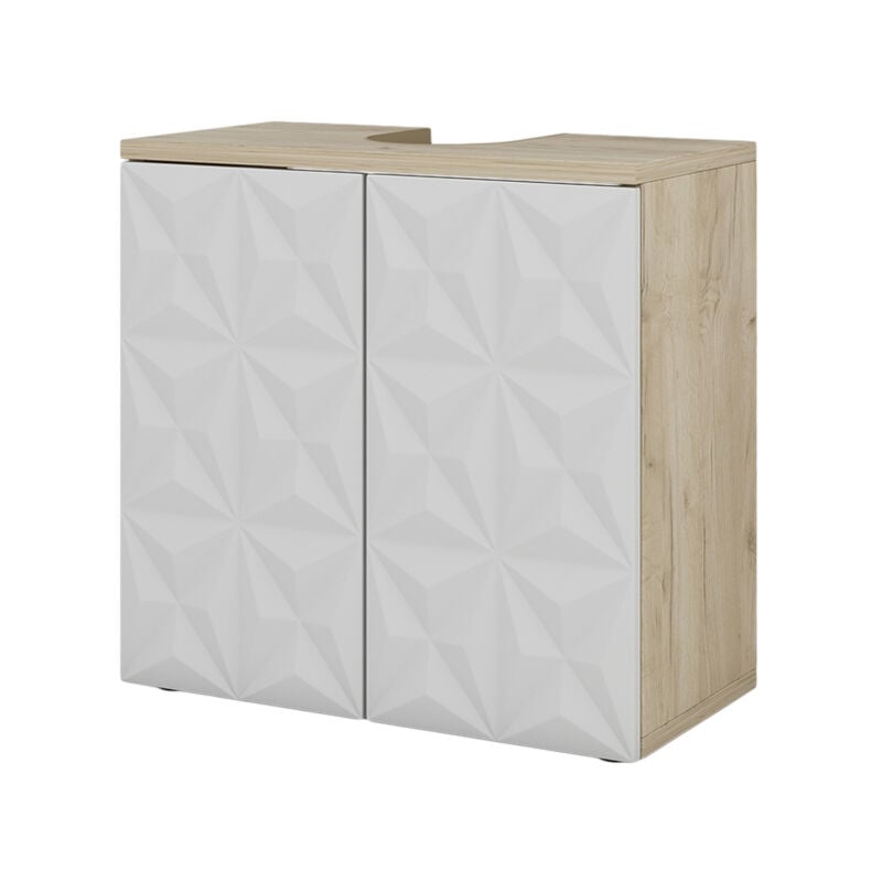 Vicco - Meuble sous vasque simple Edge, Blanc, 60 x 57 cm avec 2 portes