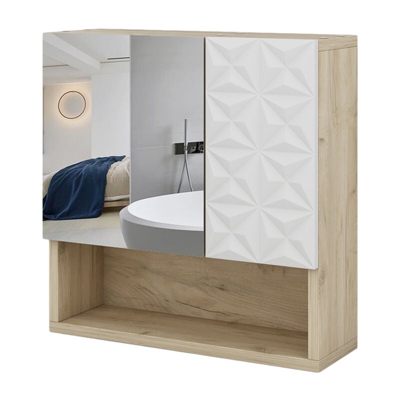 Vicco - Armoire de toilette Edge, Blanc, 54 x 55 cm avec porte et compartiments ouverts