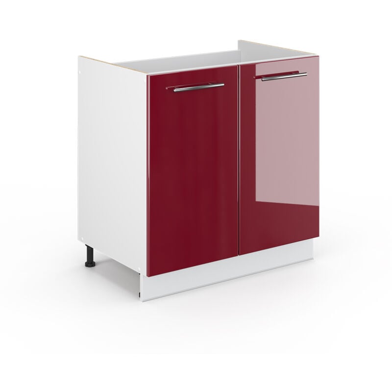 Meuble sous vasque simple Fame-Line, Rouge bordeaux Haute brillance, 80 x 81.6 cm sans plan de travail Vicco