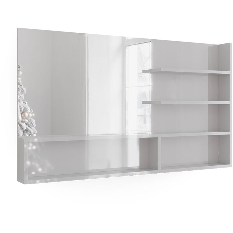 Vicco - tagère à miroir , Blanc Haute brillance, 119.8 x 70 cm avec compartiments ouverts