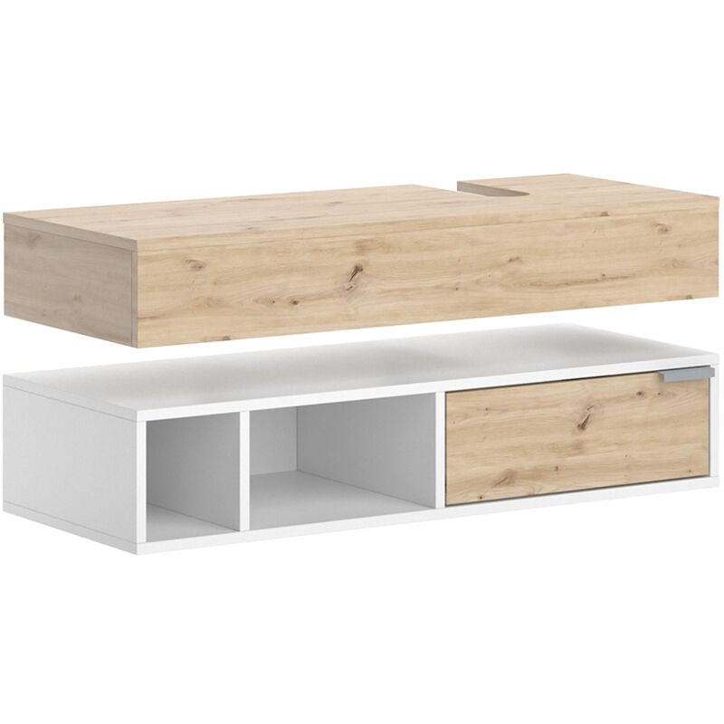 Vicco - Meuble sous vasque simple Henri, Blanc, 100 x 15 cm avec tiroir